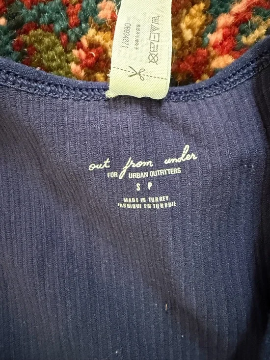 Urban Outfitters Deep V Ribbed Crop Tank Top - Navy Blue - Picture 2 of 3